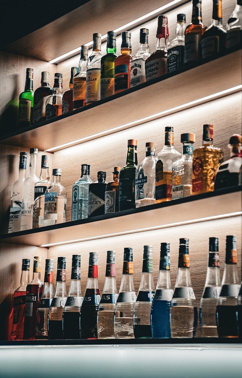 shelves with bottles